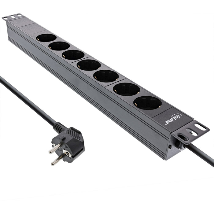 Regleta Inline De 19", Contacto De Protección De 7 Contactos, Sin Interruptor, 2 M, Negro