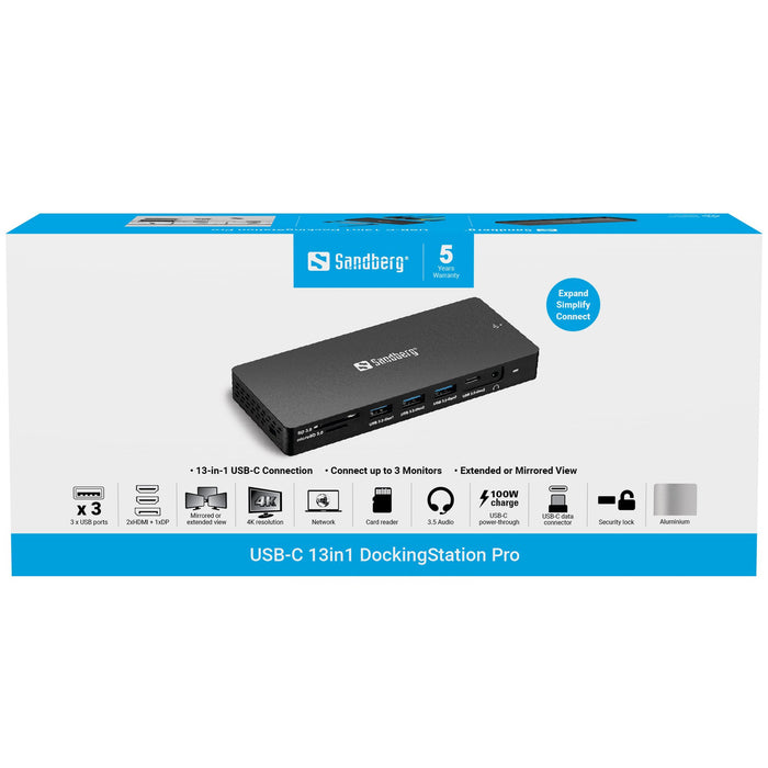 EAN 5705730136610 - Sandberg 136-61 base para portátil y replicador de puertos Alámbrico USB 3.2 Gen 1 (3.1 Gen 1) Type-C Gri imagen 7