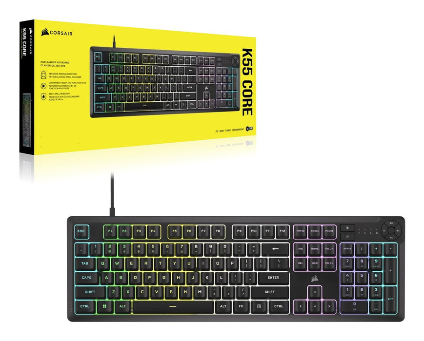 Corsair Tas K55 Core Negro Rgb, Rubberdome, Mechanical,Usb