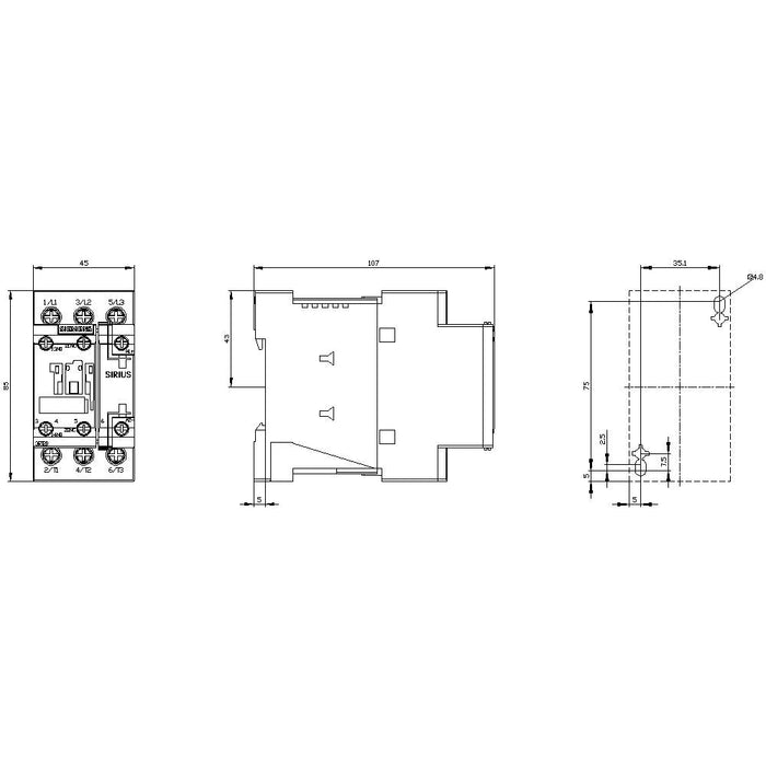 Siemens 3rt20231bb40 Schtz Ac-3 4kw 400v 1s+1 24vdc 3p S0