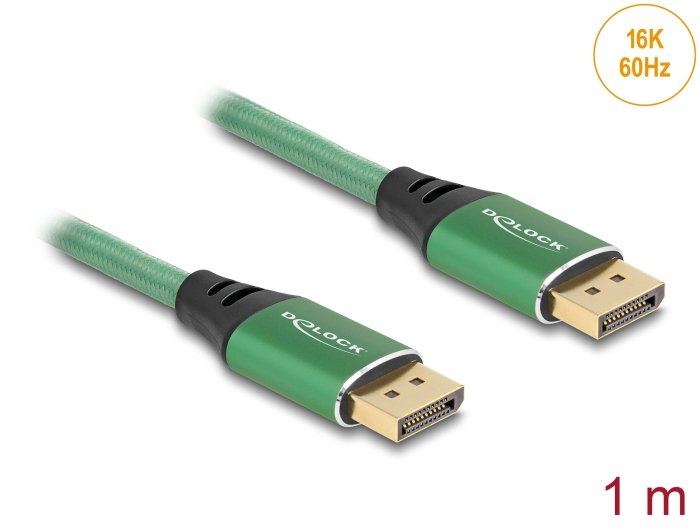 Delock 80629 Cable Displayport 16k 60 Hz 1 M Metal Verde