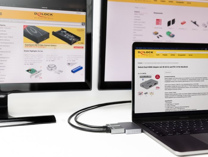 Delock Dual Hdmi Adapter Mit 4k 60 Hz Und Pd 3.0 Für Macbook