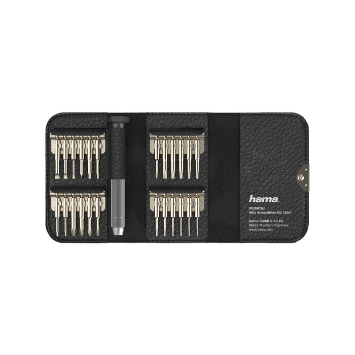 Hama Essential Set De Mini Destornilladores 24 En 1 - Estuche Organizador - 19.1x9.6x6cm - Negro