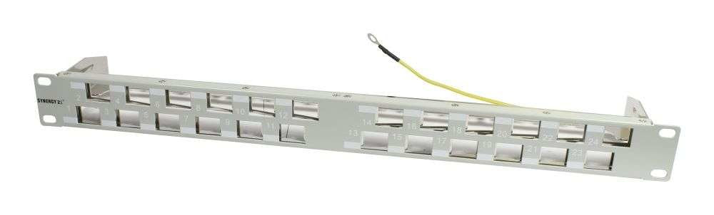 Keymone,Modulträger, 19\"Patchpanel Para 24xtp-Modul, 1he(T 96mm) 45grad Schrägauslass, Lichtgris, Synergy 21,