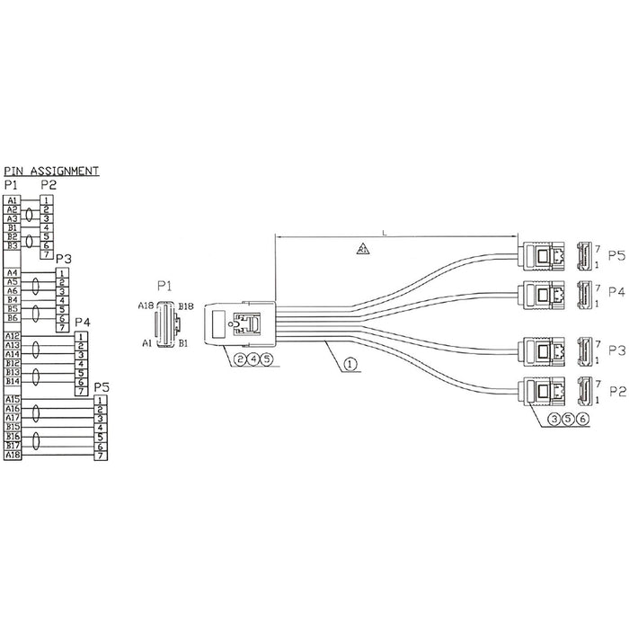 Cable Sas Inline Mini Sas Sff8087 A 4x Sata Ocr Directo 0,5 M