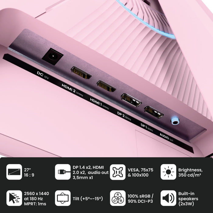 EAN 0850054766892 - Arozzi Nova 27″ pantalla para PC 68,6 cm (27") 2560 x 1440 Pixeles Quad HD LED Rosa imagen 5