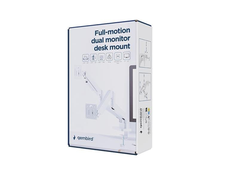 Gembird Desk Mounted Adjustable Double Monitor Arm 17-32" White