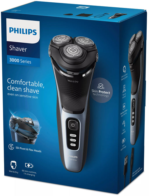 EAN 8720689018593 - Philips 3000 series S3243/12 afeitadora Máquina de afeitar de rotación Recortadora Negro, Azul imagen 2