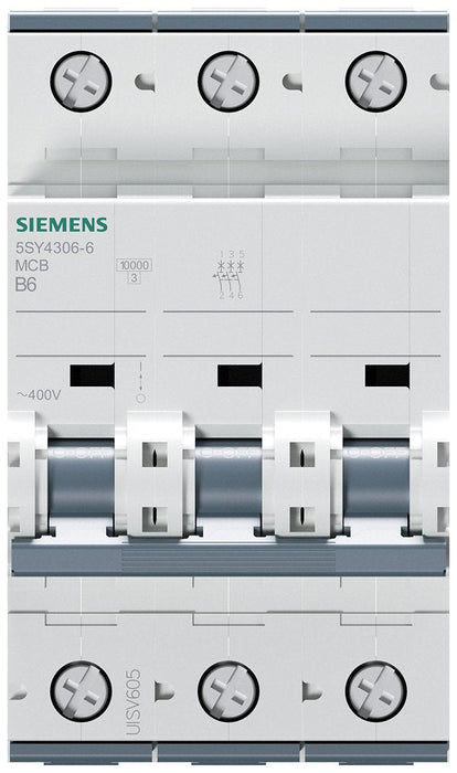 Siemens 5sy43066 Leitungsschutzschalter 400v 10ka 3p B 6a T=70mm