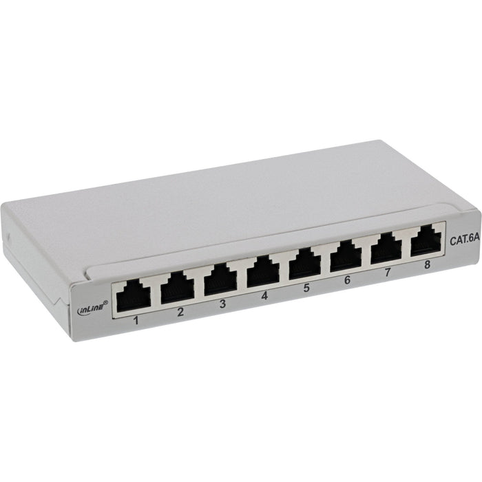 Patch Panel Inline Cat.6a 0.5u 8 Puertos, Montaje En Mesa/Pared, Gris Claro, Ral7035