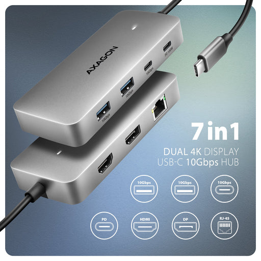 EAN 8595247909305 - Axagon HUB USB HMC-CUB83X2, USB 10Gbps hub, 2x USB-A, USB-C, HDMI & DP 4k/144Hz, RJ-45 GLAN, PD 100W, kab imagen 2