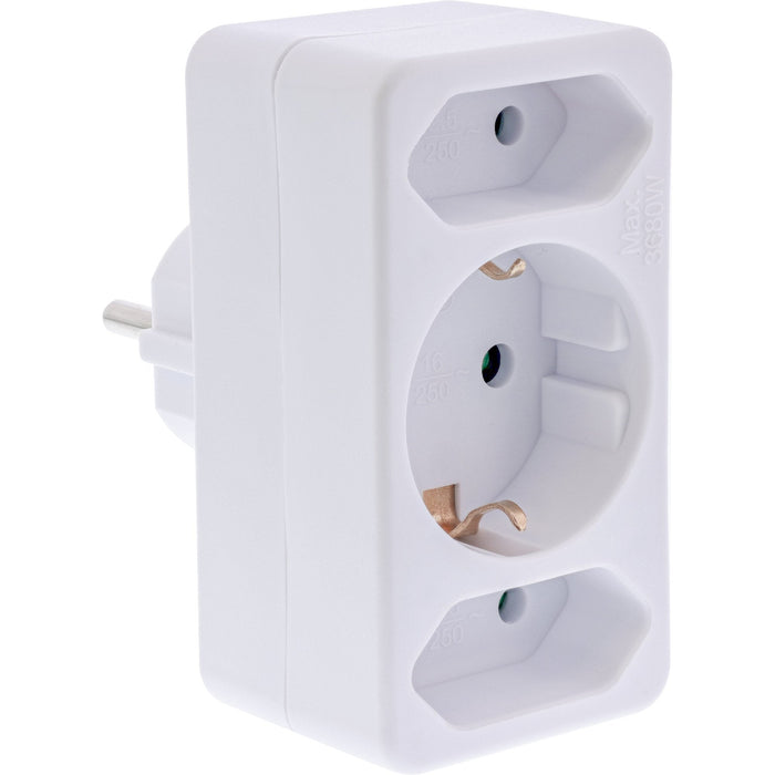 Inline® Power Adapter, Ec Plug A 2x Euro Socket+1x Ec Socket, White
