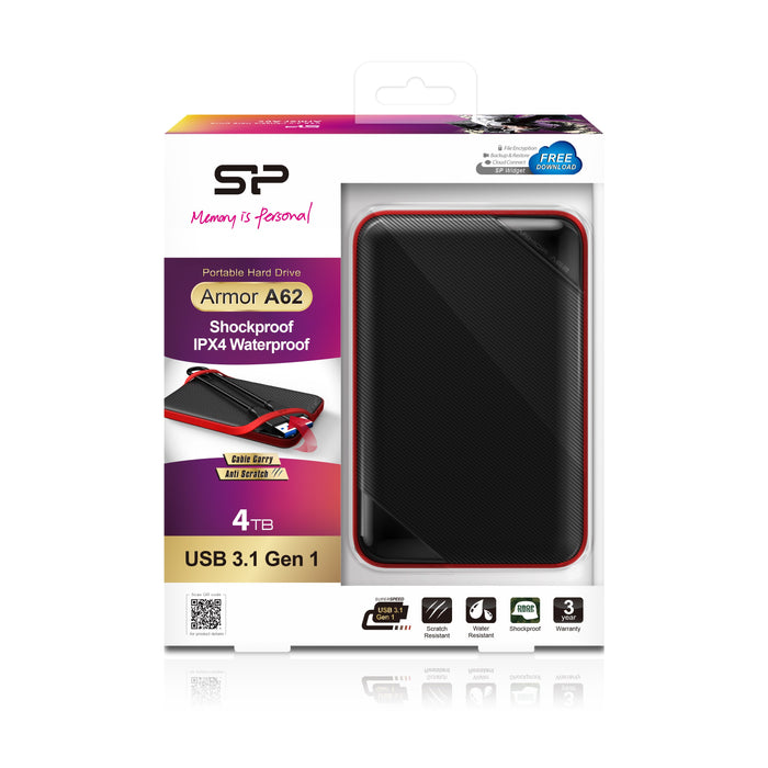 EAN 4712702658422 - Silicon Power Armor A62 disco duro externo 4 TB 2.5" USB tipo A 3.2 Gen 1 (3.1 Gen 1) Negro, Rojo imagen 7