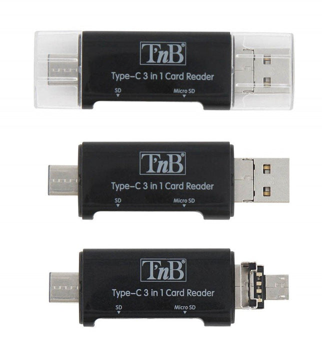 Tnb Lector De Tarjetas Sd Y Micro Sd 3 En 1 Pocket Memory Card Reader (Sd / Micro Sd) - Compatible With All Devices : Usb-C / Usb / Micro Usb - Black