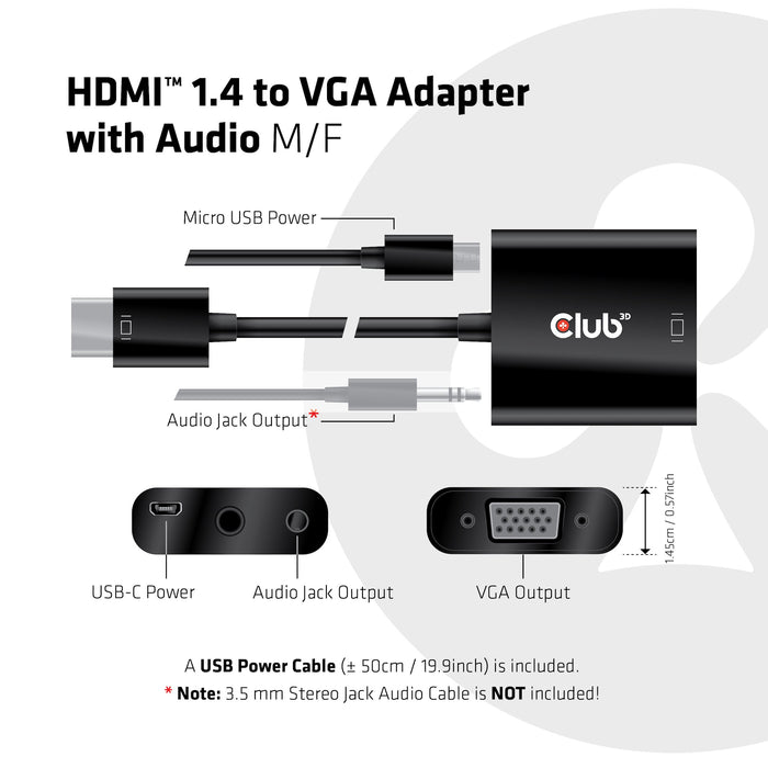 EAN 8719214471668 - CLUB3D CAC-1302 adaptador de cable de vídeo 0,5 m HDMI tipo A (Estándar) VGA (D-Sub) Negro imagen 7