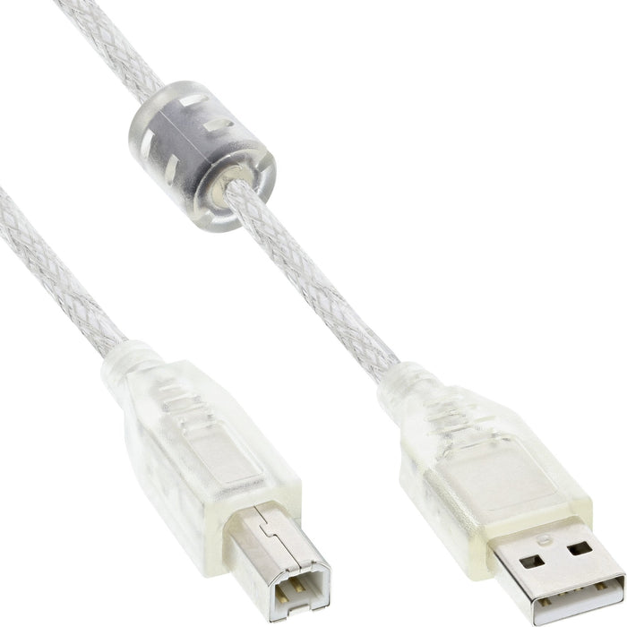 Cable Inline Usb 2.0 Transparente Tipo A A B Macho Choke De Ferrita 1m