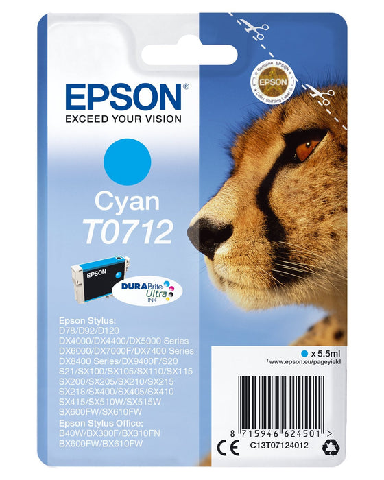 Tinta Original Epson T0712 5.5 Ml Cian  Para Stylus Dx9400, Sx115, Sx210, Sx215, Sx218, Sx415, Sx515