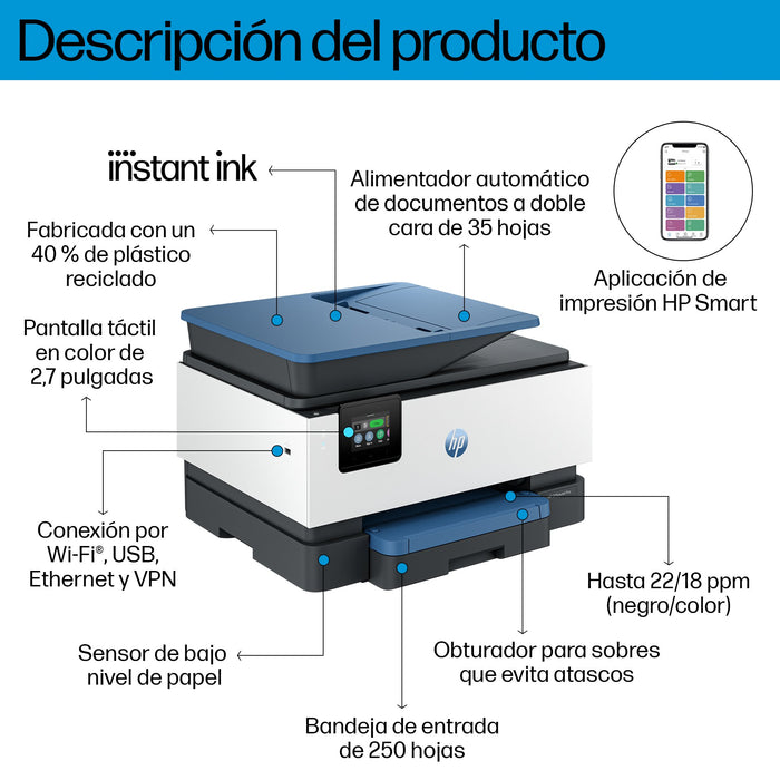 EAN 0196337284821 - HP OfficeJet Pro 9125e All-in-One Prntr Inyección de tinta térmica A4 4800 x 1200 DPI 22 ppm Wifi imagen 4