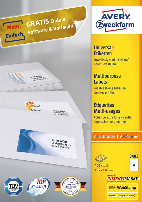 EAN 4004182034835 - Avery 3483 etiqueta autoadhesiva Rectángulo Permanente Blanco 400 pieza(s) imagen 2