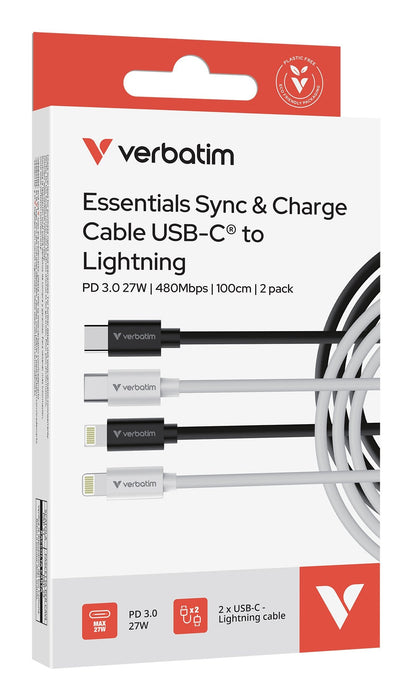Verbatim Usb-Kabel Essentials, 2pack, Usb 2.0, Usb-C/Lightning