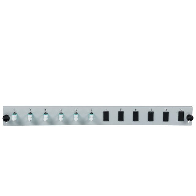 Efb Bestckte 12 Port Frontblende Mit 6 X Lc Duplex Kupplung Os2 Vertikal, Grau
