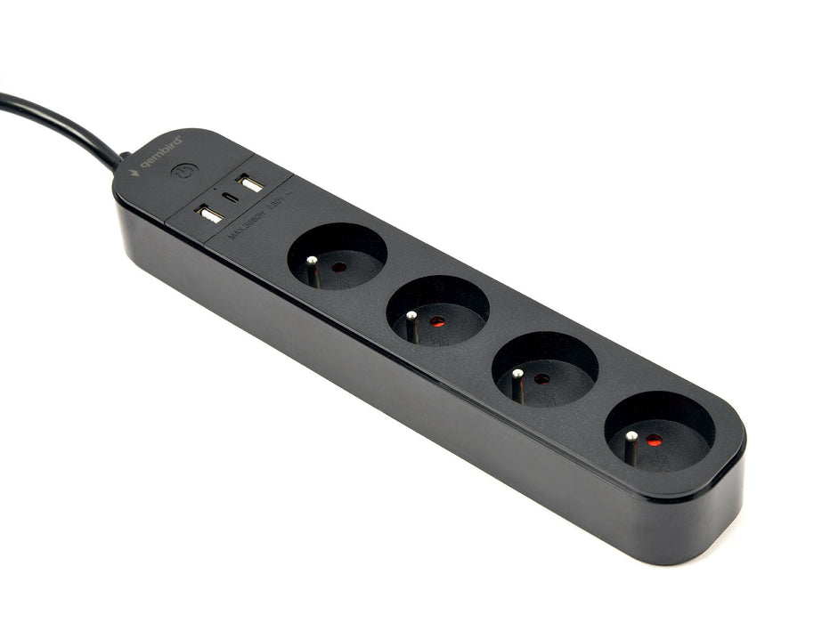 Gembird Regleta Smart Con Cargador Usb, 4 Enchufes Franceses, Negro