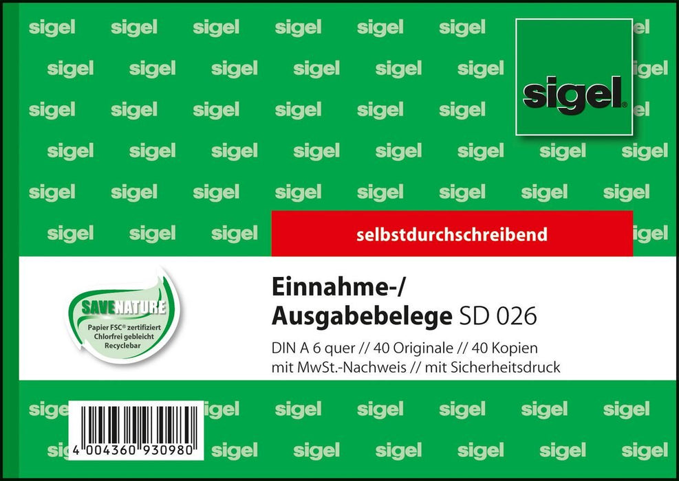 Sigel Einnahmen-/Ausgabenbeleg - 40 Hoja - A6 (105 X 148 Mm)