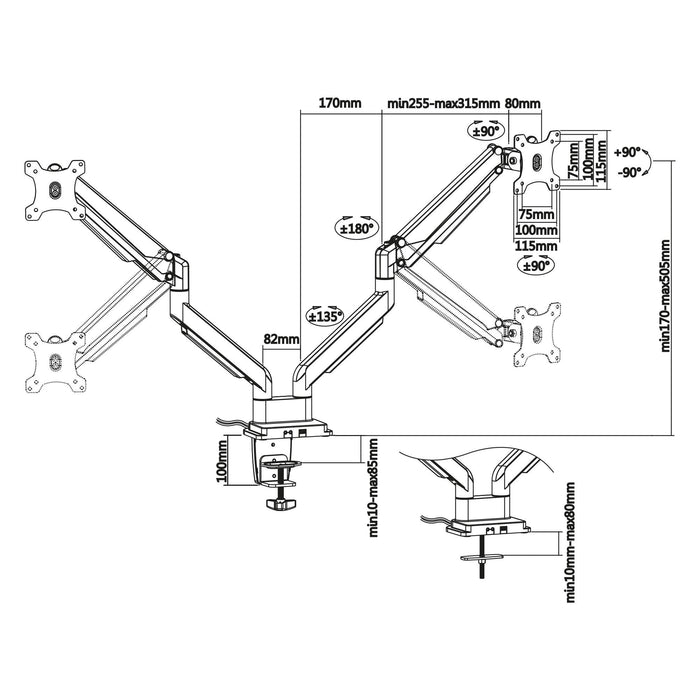 Soporte De Escritorio Inline Con Elevador Y Usb 3.0, Móvil, Para Dos Pantallas De Hasta 81 Cm (32") Máx. 9 Kg