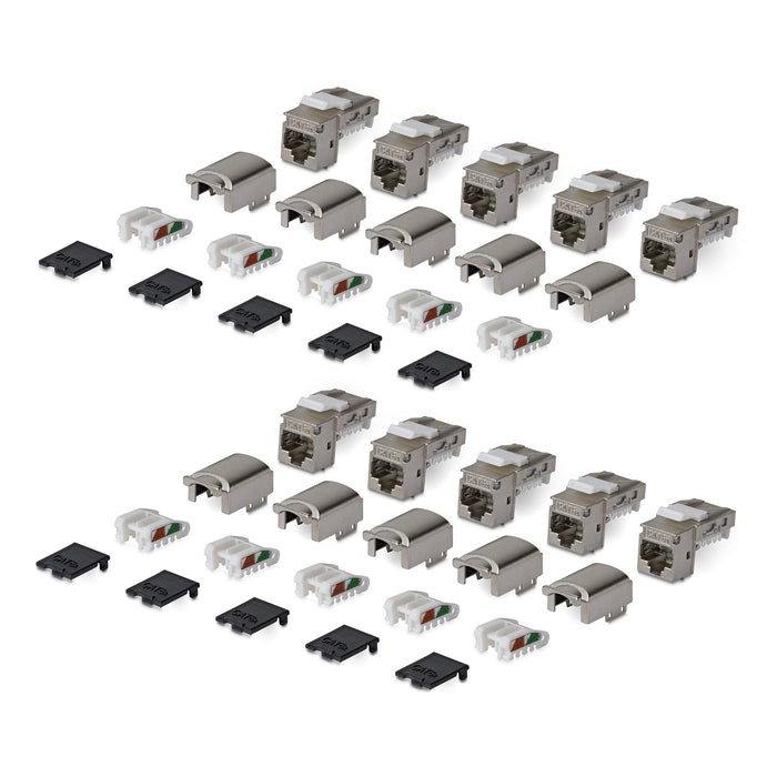 Startech.Com Geschirmtes Cat6a Keystone Jack Módulo, Pack De 10 Rj45 Ethernet Conector Hembra, Stp Cat6a Wandbuchse, 90 Grad, Sin Herramientas, Acodado, Plateado, Rj-45, Conector Hembra, Conector Hembra, 10gbase-T