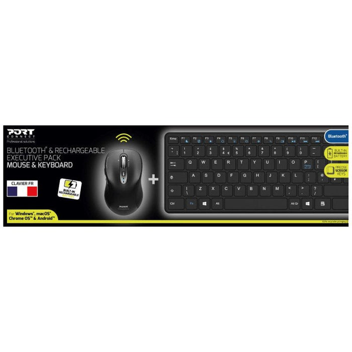 Port Teclado + Raton Cablelos Wiederaufladbar Negro