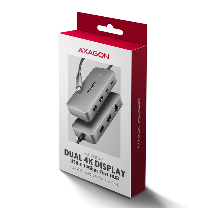 EAN 8595247909305 - Axagon HUB USB HMC-CUB83X2, USB 10Gbps hub, 2x USB-A, USB-C, HDMI & DP 4k/144Hz, RJ-45 GLAN, PD 100W, kab imagen 10