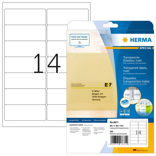EAN 4008705086707 - HERMA 8670 etiqueta para dirección Transparente imagen 1