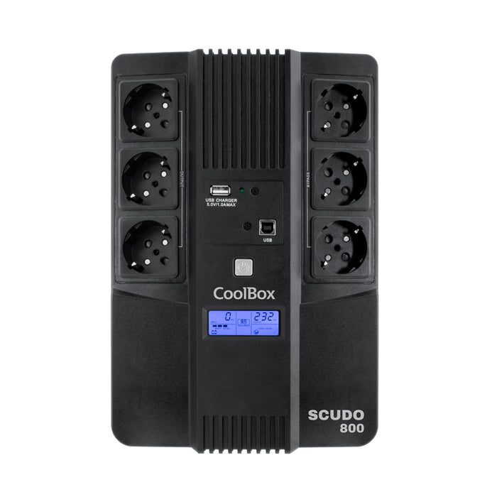 EAN 8437012429215 - CoolBox Scudo 3 LCD 800VA sistema de alimentación ininterrumpida (UPS) Línea interactiva 0,8 kVA 6 salida imagen 1