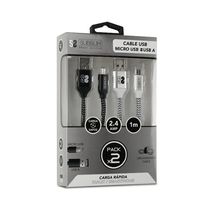 EAN 8436586740627 - SUBBLIM PACK 2 CABLES USB A MICRO USB (2.4A) 1M BLACK/SILVER cable USB Micro-USB A Aluminio, Negro, Gris, imagen 5
