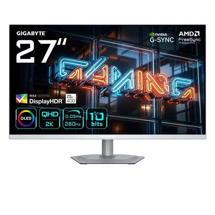 Monitor Gaming Gigabyte Mo27q2a Ice  Oled 27 2k Qhd - 2560 X 1440, 280hz, 0.03ms, 250 Cd/M², Freesync Premium Pro, Displayhdr True Black 400, Hdmi 2.1, Displayport 1.4