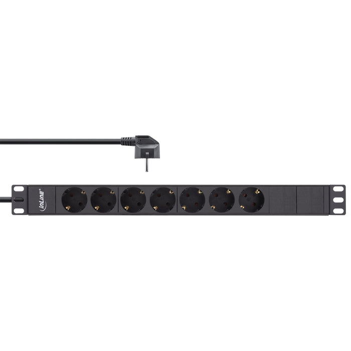 Regleta Inline De 19", Contacto De Protección De 7 Contactos, Sin Interruptor, 2 M, Negro