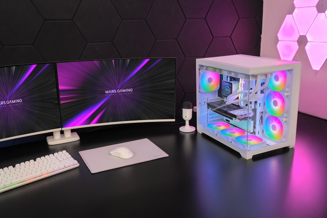 Caja Pc  Atx Mars Gaming Mcv5w Cristal Templado Panoramico Argb Gpu 416mm Blanco