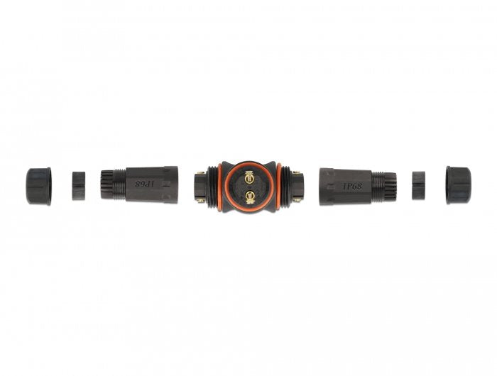Delock Cableverbinder T-Form Für Aussenbereich 2 Pin, Ip68 Wasserdicht, Schraubbar, Cabledurchmesser 4,5 - 7,5 Mm Schwarz