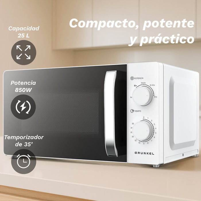 Microondas Grunkel Mw-25easy 850w Capacidad 25l Blanco