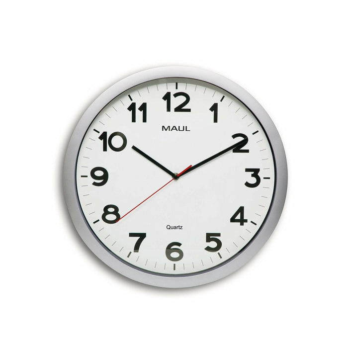 Maul Reloj De Pared Maulstep Ø 40 Cm, Reloj De Cuarzo Con Ajuste Automático De Tiempo, Optima Para Salón, Dormitorio, Cocina, Estudio Y Oficina, Buena Legibilidad Para Espacios Grandes, Plata