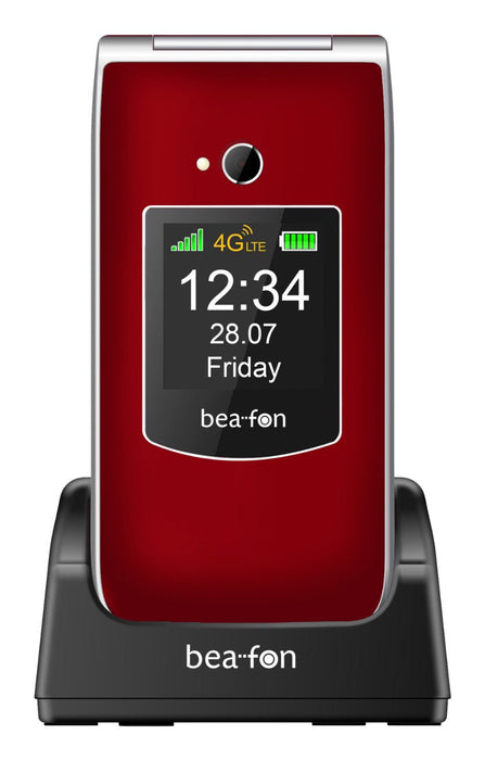 Beafon Sl605 Lte, 4g, Plateado Line, Móvil Plegable Con Teclas Grandes, Rojo-Plateado
