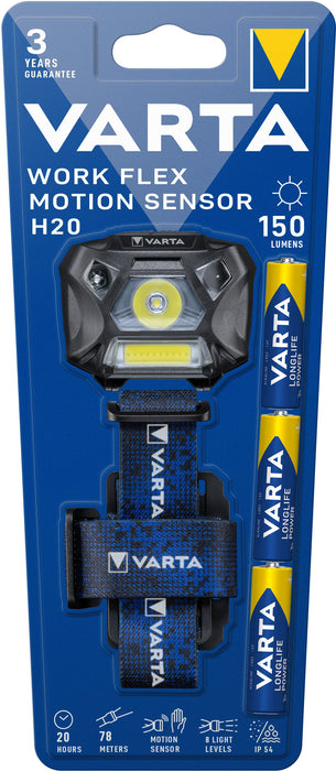 EAN 4008496996070 - Varta WORK FLEX MOTION SENSOR H20 Negro, Azul Linterna con cinta para cabeza LED imagen 2