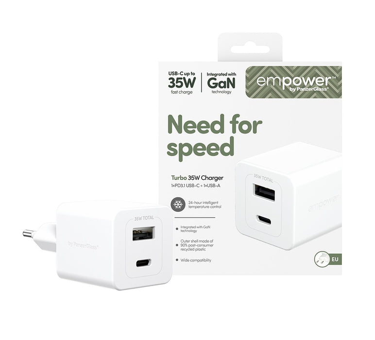EAN 5715685027550 - PanzerGlass empower™ by ® Turbo 35W Charger incl. USB-C + USB-A | EU Plug | Silver White Smartphone Blanc imagen 2