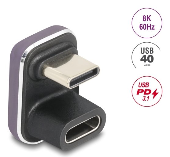 Delock Usb-C Adapter 180° Gewinkelt 40 Gbps Pd 3.1 240 W Stecker Zu Buchse U-Form 8k 60 Hz Metall