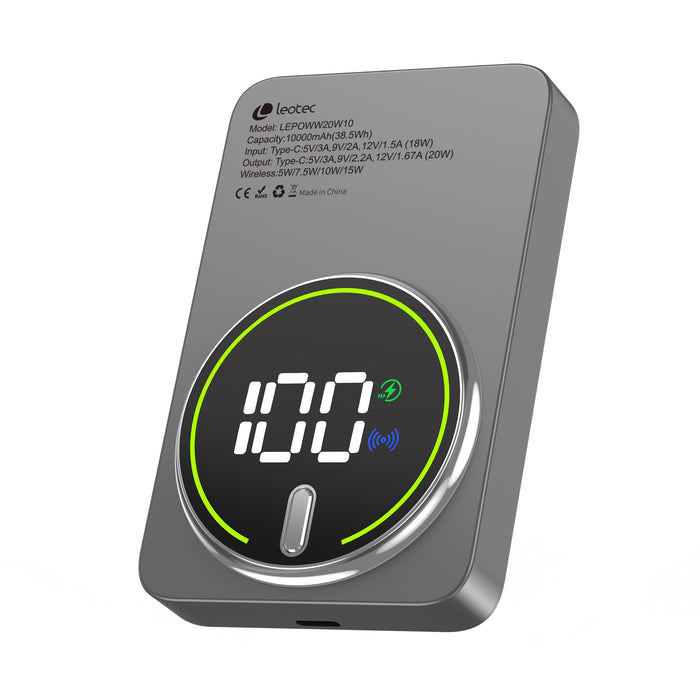 Powerbank 10000mah Leotec Lepoww20w10g 20w Wireless Gris Incluye Cable Usb Tipo-C
