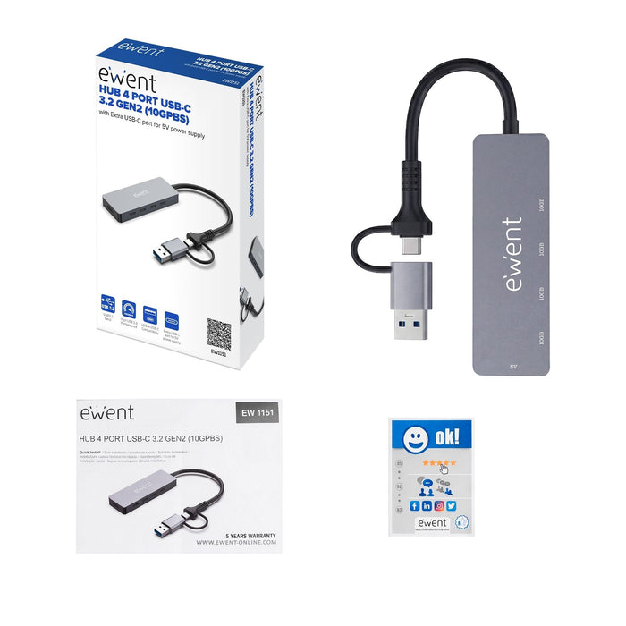 Docking Station Ewent Ew1151 Usb Tipo C Usb 3.2 5 En 1