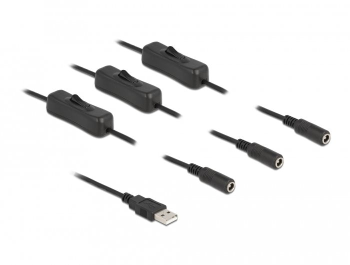 Delock Cable Usb Typ-A Stecker Zu 3 X Dc 5,5 X 2,1 Mm Buchse Mit Schalter 1 M