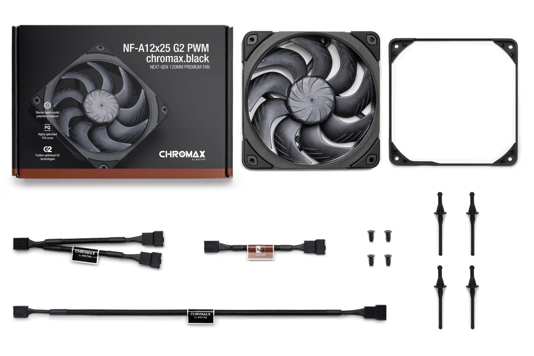 Ventilador Pc Noctua Nf-A12x25 G2 Pwm Chromax.Negro (Negro, Pwm-Anschluss, 120 Mm) Nf-A12x25 G2 Pwm Chromax.Negro