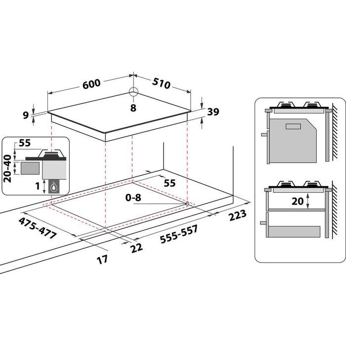 EAN 8003437616297 - Whirlpool GMT 6422 OW Blanco Integrado 60 cm Encimera de gas 4 zona(s) imagen 2