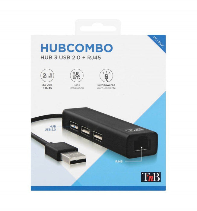Tnb Hub With 3 Usb 2.0 Ports And Rj45 Female Port - Black